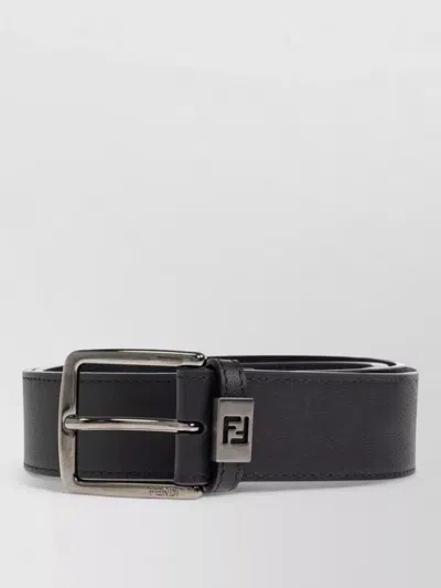 Fendi Leather Belt Ff Logo Smooth Finish In Black