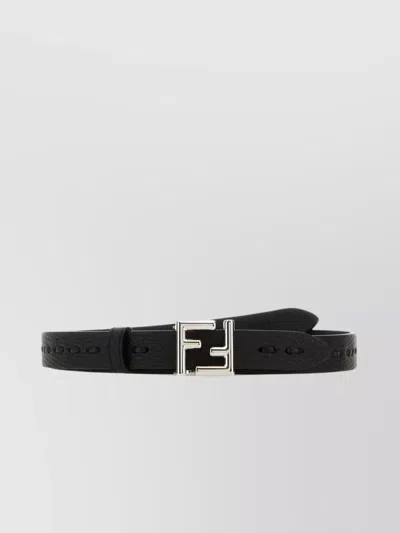Fendi Leather Belt With Adjustable Length And Punched Holes In Black