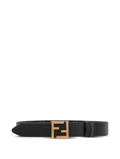 Fendi Leather Belt With Ff Logo In Black