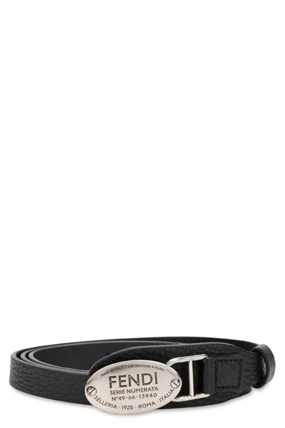 Fendi Leather Belt With Oval Buckle In Black