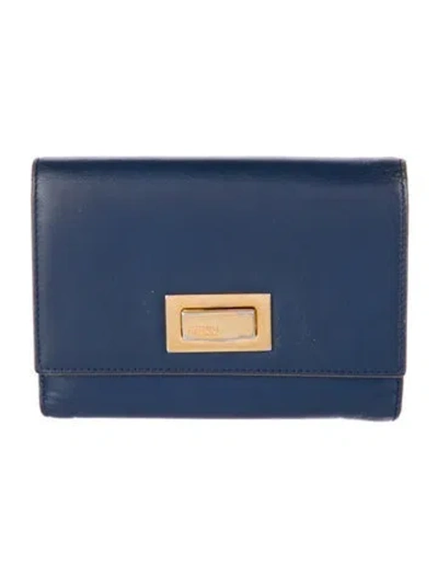 Pre-owned Fendi Leather Bifold Wallet In Gray