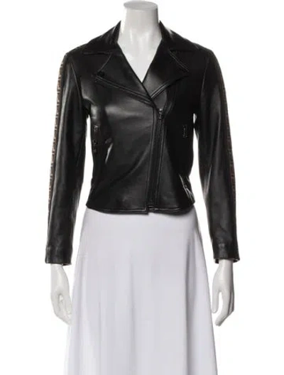 Pre-owned Fendi Leather Biker Jacket In Black