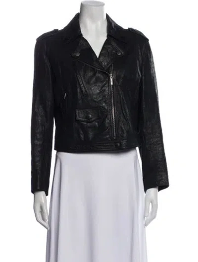 Pre-owned Fendi Leather Biker Jacket In Black