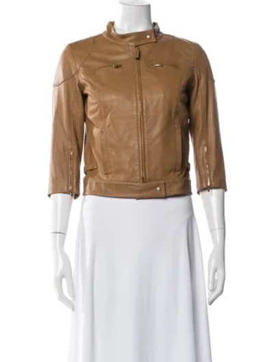 Pre-owned Fendi Leather Biker Jacket In Brown