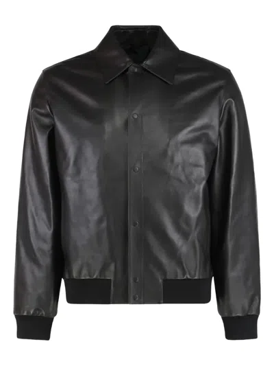 Fendi Leather Blouson Jacket In Black