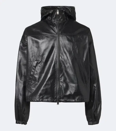 Fendi Leather Bomber Jacket In Black