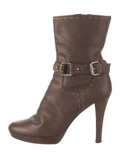 Pre-owned Fendi Leather Boots In Brown