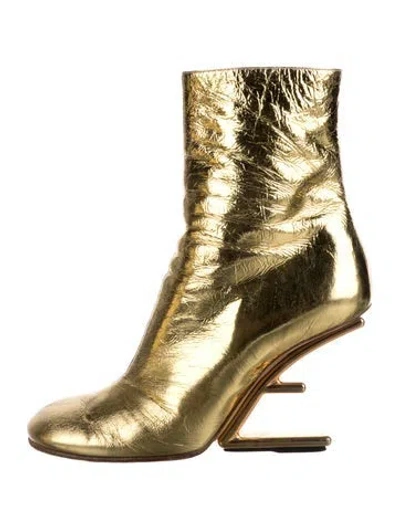 Pre-owned Fendi Leather Boots In Gold/metallic