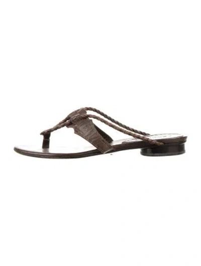 Pre-owned Fendi Leather Braided Accents Slides In Brown