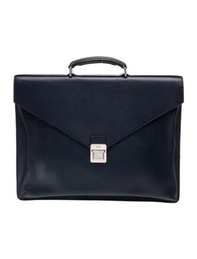 Pre-owned Fendi Leather Briefcase In Blue