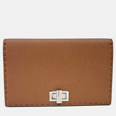 Pre-owned Fendi Leather Brown Selleria Long Wallet (8m0318)