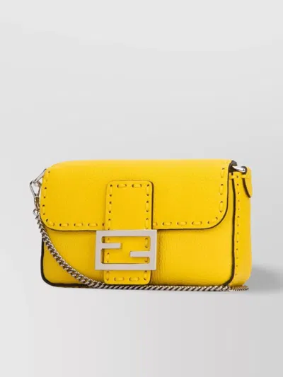Fendi Leather Buckle Chain Shoulder Bag In Yellow