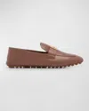 Fendi Leather Buckle Driver Loafers In Brown