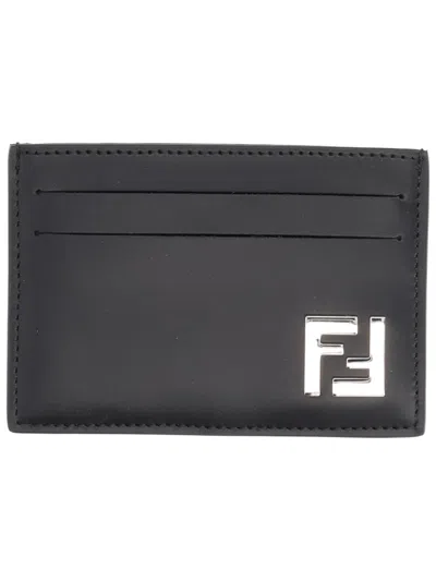 Fendi Leather Card Holder In Black