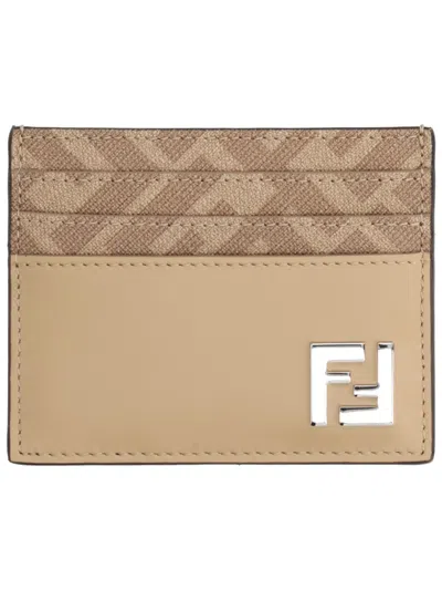 Fendi Leather Card Holder In Nude
