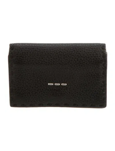 Pre-owned Fendi Leather Card Holder In Black
