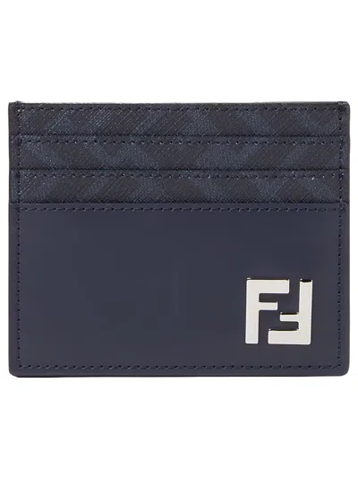 Fendi Leather Card Holder In Blue