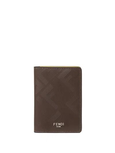 Fendi Leather Card Holder In Brown