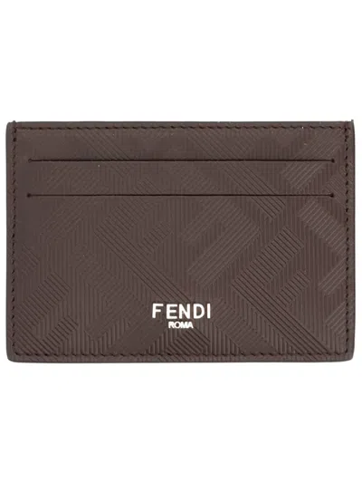 Fendi Leather Card Holder In Brown