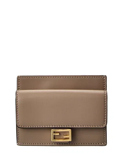 Fendi Leather Card Holder In Gray