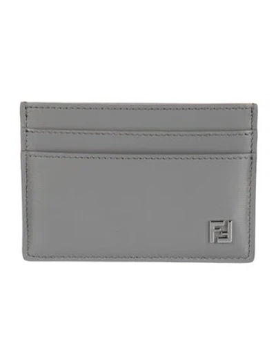 Pre-owned Fendi Leather Card Holder In Grey