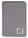 Fendi Leather Card Holder In Grey