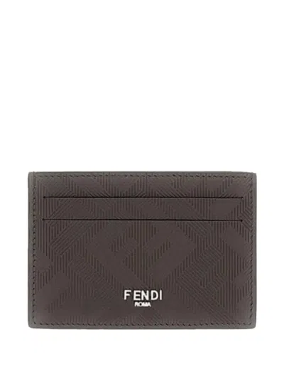 Fendi Leather Card Holder In Brown