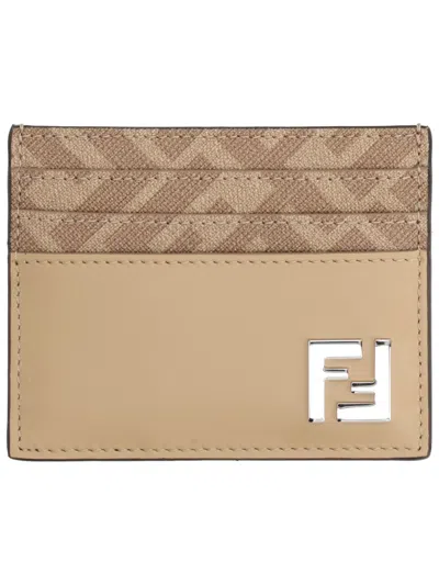 Fendi Leather Card Holder In Brown