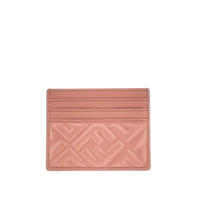 Fendi Leather Cardholder With Embossed Ff Motif. In Pink