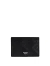 Fendi Men Leather Cardholder With Ff Motif In Black