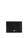 Fendi Men Leather Cardholder With Ff Motif In Black