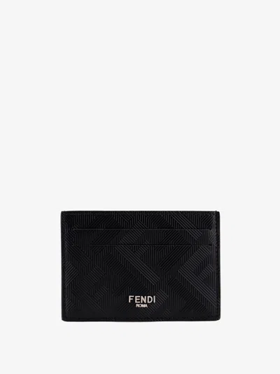 Fendi Leather Cardholder With Ff Motif In Black