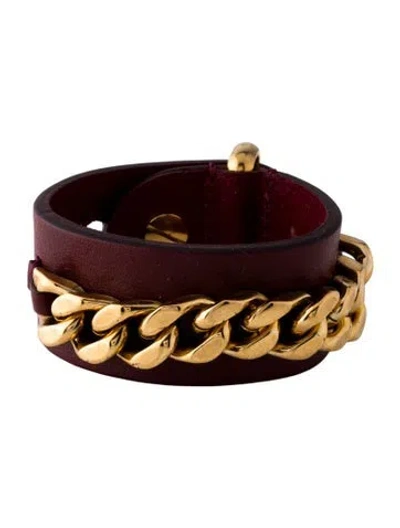 Pre-owned Fendi Leather Chain Bracelet, 6.75" In Burgundy