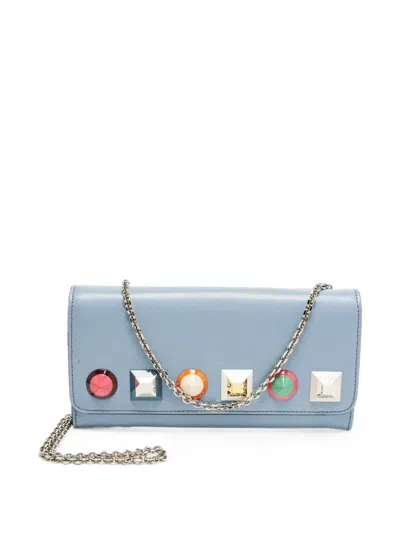 Pre-owned Fendi Leather Chain Wallet In Blue