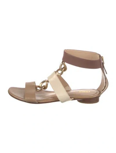 Pre-owned Fendi Leather Chain-link Accents Gladiator Sandals In Neutral