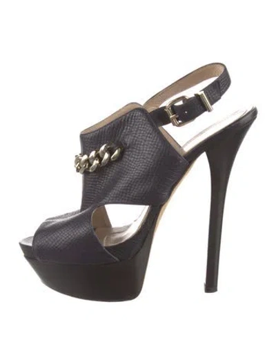 Pre-owned Fendi Leather Chain-link Accents Slingback Pumps In Blue