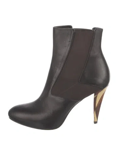 Pre-owned Fendi Leather Chelsea Boots In Brown