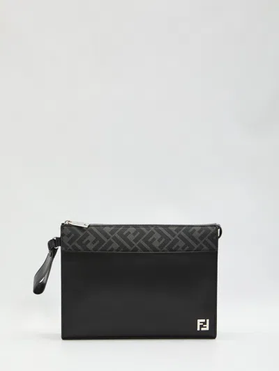 Fendi Leather Clutch Bag With Logo