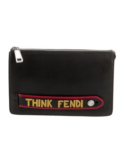Pre-owned Fendi Leather Clutch In Black