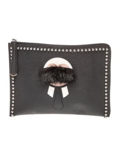 Pre-owned Fendi Leather Clutch In Black