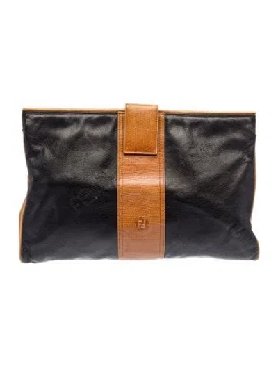 Pre-owned Fendi Leather Clutch In Black