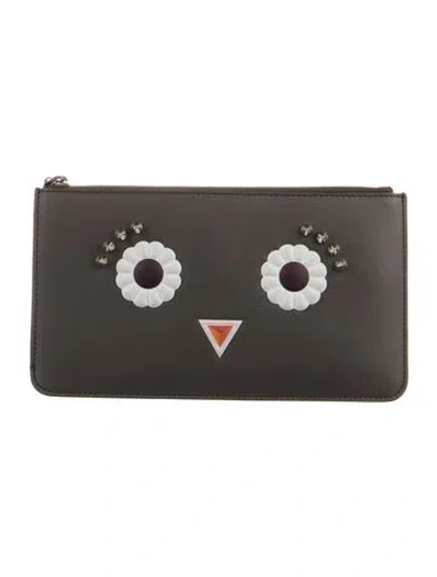 Pre-owned Fendi Leather Clutch In Gray