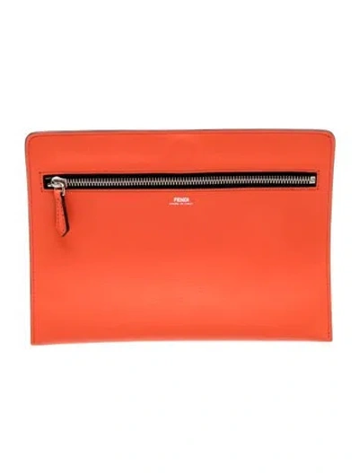 Pre-owned Fendi Leather Clutch In Orange