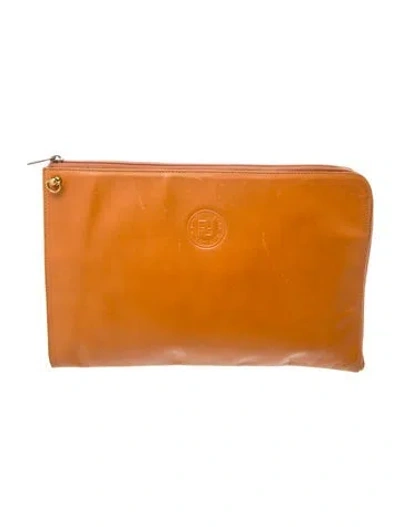 Pre-owned Fendi Leather Clutch Vintage In Neutrals