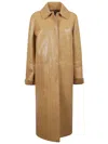 Fendi Light Brown Leather Coat In Brown