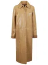 Fendi Light Brown Leather Coat In Brown
