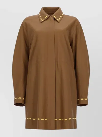 Fendi Overcoat Brown Leather Overcoat With Selleria Stitching