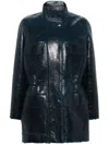 Fendi High-neck Leather Jacket In Blue