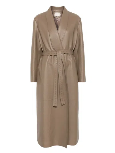 Fendi Leather Coat In Brown