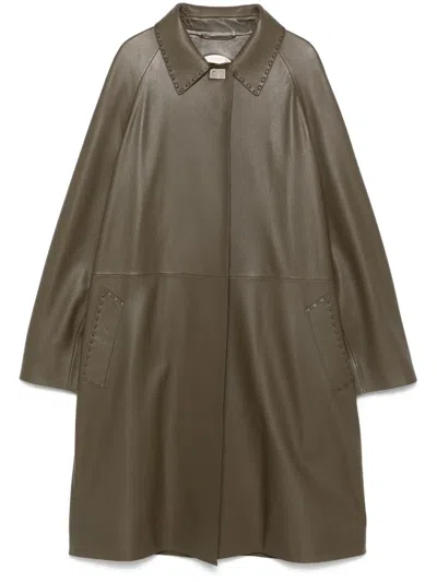 Fendi Leather Coat In Brown